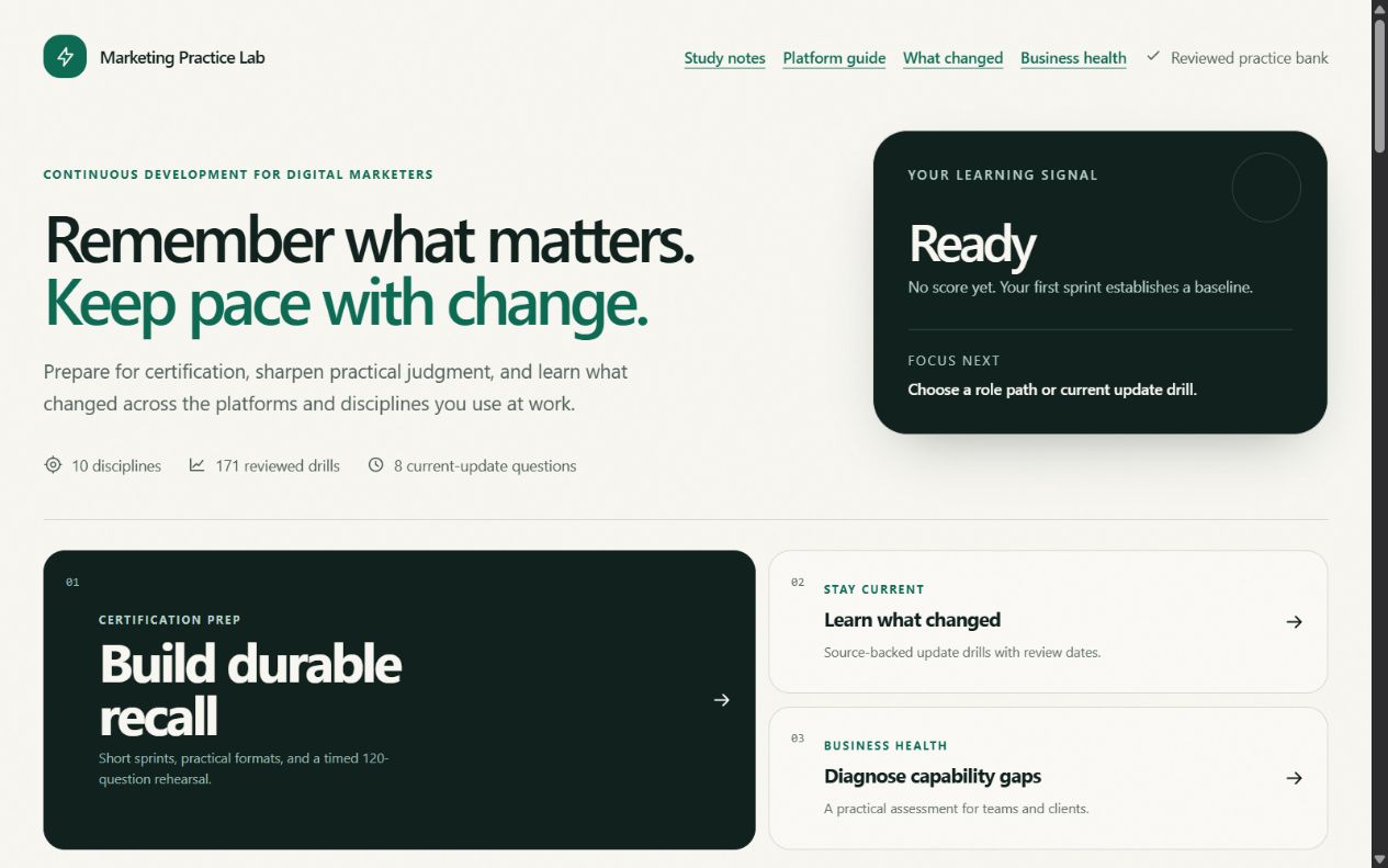 Marketing Practice Lab interface preview