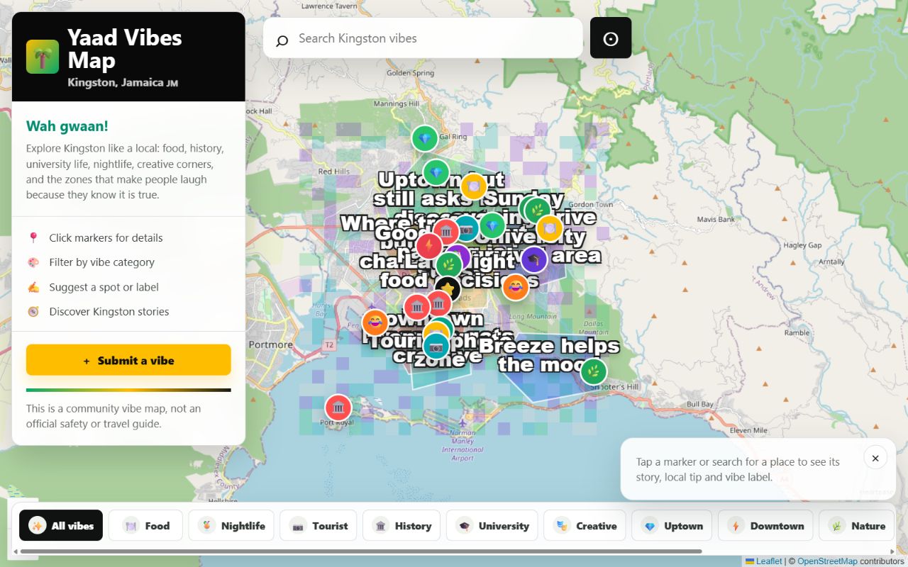 Yaad Vibes Map interface preview